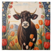 Niedliche Kuh mit Tulips Fliese (Vorderseite)