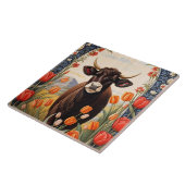 Niedliche Kuh mit Tulips Fliese (Seite)