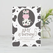 Niedliche Kuh Pink Bow Geburtstagspartei Einladung (Stehend Vorderseite)