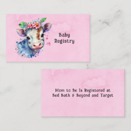 Niedliche Kuh Pink Girl Baby Registry Visitenkarte