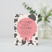 Niedliche Kuh Print Adult Party 40. Geburtstag Postkarte (Stehend Vorderseite)