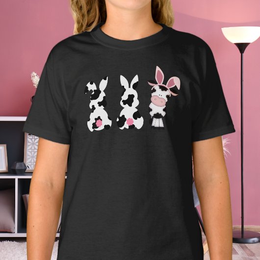 Niedliche Kuh Print Bunnies und Kuh Ostersonne T-Shirt