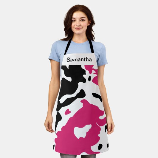 Niedliche Kuh Print Girly rosa benutzerdefinierte Schürze (Getragen)