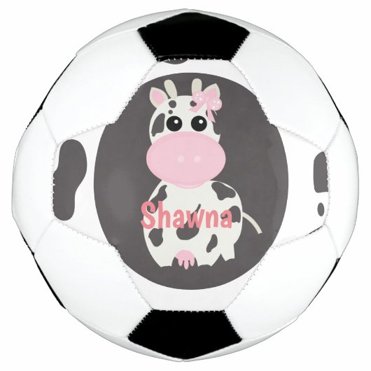 Niedliche Kuh rosa Muster Monogram Name Soccer Bal Fußball (Vorderseite)
