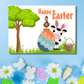 Niedliche Kuh-, Roster- und farbenfrohe Eierfarm O Karte