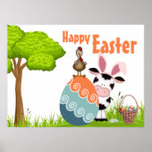 Niedliche Kuh-, Roster- und farbenfrohe Eierfarm O Poster (Vorne)