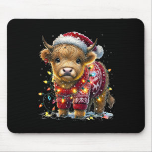 Niedliche Kuh Santa Sweater Weihnachtsbaum Lights Mousepad