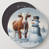 Niedliche Kuh & Schneemann im Winterfeld Button (Vorne & Hinten)