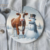 Niedliche Kuh & Schneemann im Winterfeld Button (Beispiel)