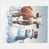 Niedliche Kuh & Schneemann im Winterfeld Fleecedecke (Vorderseite (Horizontal))
