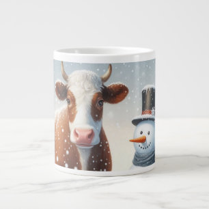 Niedliche Kuh & Schneemann im Winterfeld Jumbo-Tasse