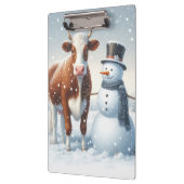 Niedliche Kuh & Schneemann im Winterfeld Klemmbrett (Links)