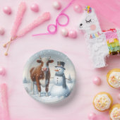 Niedliche Kuh & Schneemann im Winterfeld Pappteller (Party)