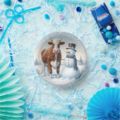 Niedliche Kuh & Schneemann im Winterfeld Pappteller (Party)