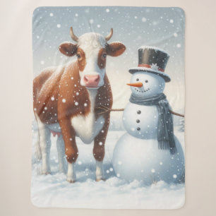 Niedliche Kuh & Schneemann im Winterfeld Sherpadecke
