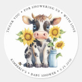 Niedliche Kuh Sonnenblumen Einfache moderne Farm B Runder Aufkleber (Vorderseite)