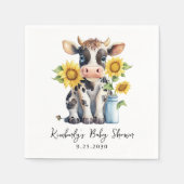 Niedliche Kuh Sonnenblumen Einfache moderne Farm B Serviette (Vorderseite)