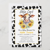 Niedliche Kuh Sonnenblumen Farm Baby Dusche Einlad Einladung (Vorderseite)