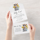 Niedliche Kuh Sonnenblumen Moderne, einfache Farm All In One Einladung (Abreißen)