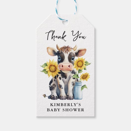 Niedliche Kuh Sonnenblumen Moderne, einfache Farm  Geschenkanhänger (Vorderseite)