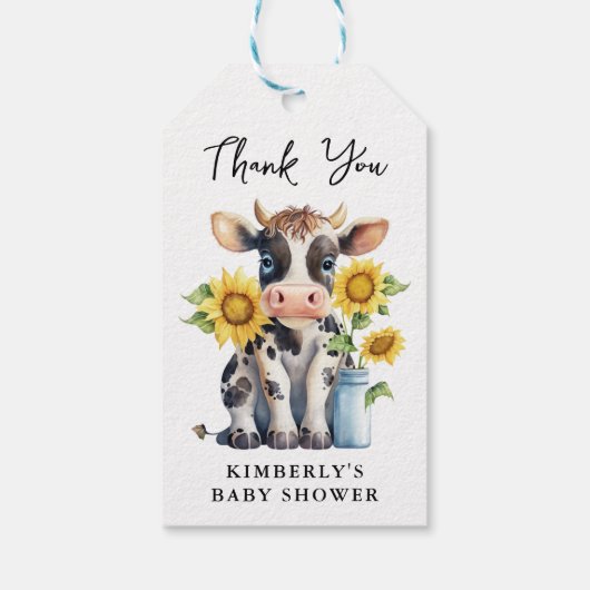 Niedliche Kuh Sonnenblumen Moderne, einfache Farm  Geschenkanhänger (Rückseite)