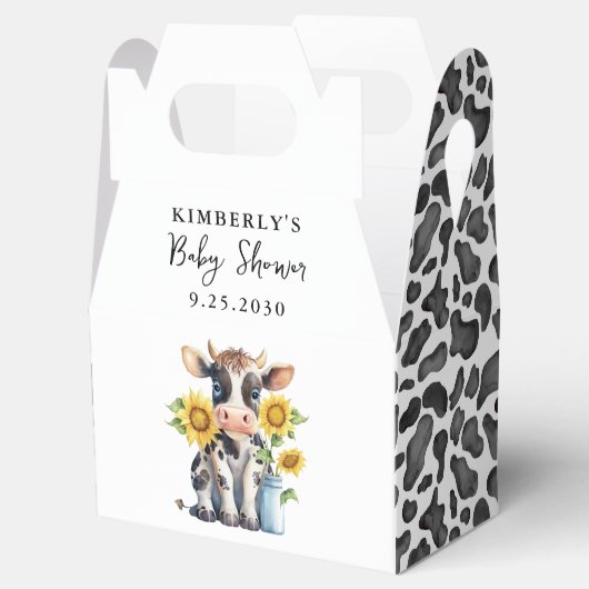 Niedliche Kuh Sonnenblumen Moderne, einfache Farm Geschenkschachtel (Geöffnet)