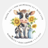 Niedliche Kuh Sonnenblumen Moderne, einfache Farm  Runder Aufkleber (Vorderseite)