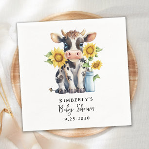 Niedliche Kuh Sonnenblumen Moderne, einfache Farm  Serviette