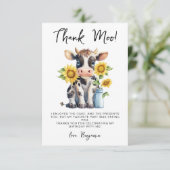 Niedliche Kuh Sonnenblumen Moderne, einfache Landw Dankeskarte (Stehend Vorderseite)