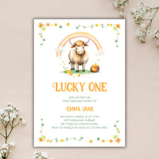 Niedliche Kuh St Patricks Tag Lucky Eins Geburtsta Einladung