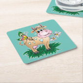 Niedliche Kuh u. Schmetterling Rechteckiger Pappuntersetzer (angewinkelt)