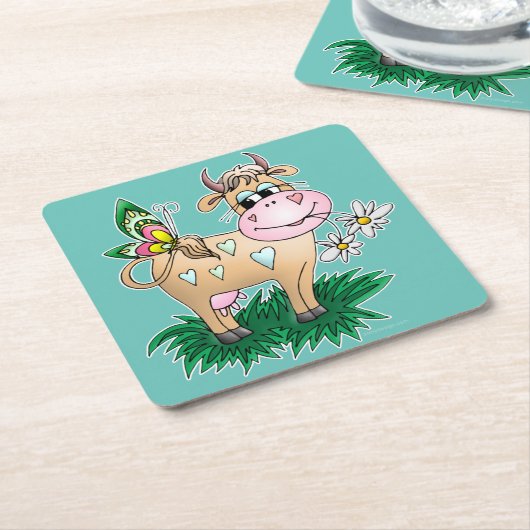 Niedliche Kuh u. Schmetterling Rechteckiger Pappuntersetzer (angewinkelt)