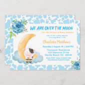 Niedliche Kuh über dem Mond Blue Baby Dusche Invit Einladung (Vorne/Hinten)