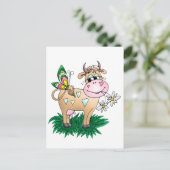 Niedliche Kuh und Schmetterling Postkarte (Stehend Vorderseite)