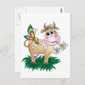 Niedliche Kuh und Schmetterling Postkarte (Vorne/Hinten)
