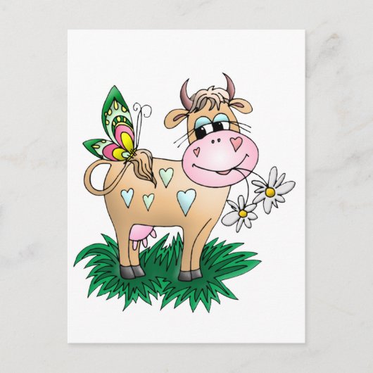 Niedliche Kuh und Schmetterling Postkarte (Vorderseite)
