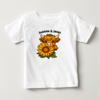 Niedliche Kuh und Sonnenblumen Baby T-shirt