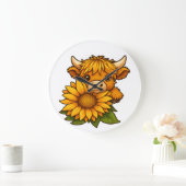 Niedliche Kuh und Sonnenblumen Große Wanduhr (Zuhause)