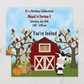 Niedliche Kuh und Stall Herbst Einladung zum Gebur (Vorne/Hinten)