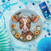 Niedliche Kuh und Vögel mit Blume Pappteller (Party)