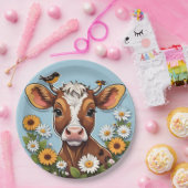 Niedliche Kuh und Vögel mit Blume Pappteller (Party)