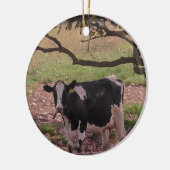 Niedliche Kuh unter Baum Land Weihnachten Keramik Ornament (Links)