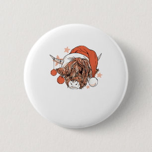 Niedliche Kuh Weihnachten Weihnachtsmannmütze Funn Button
