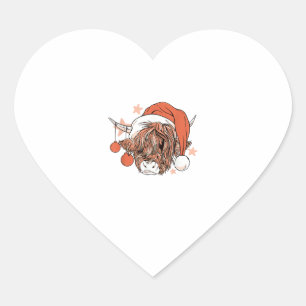 Niedliche Kuh Weihnachten Weihnachtsmannmütze Funn Herz-Aufkleber