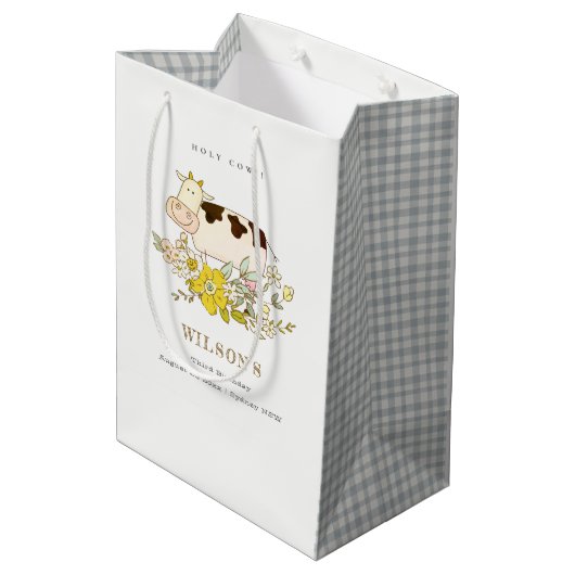 Niedliche Kuhblütenfarm Jegliche Altersklassen Geb Mittlere Geschenktüte (Rückseite Schrägansicht)