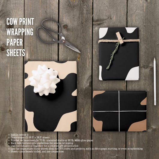 Niedliche Kuhdruckpapierblätter Geschenkpapier Set