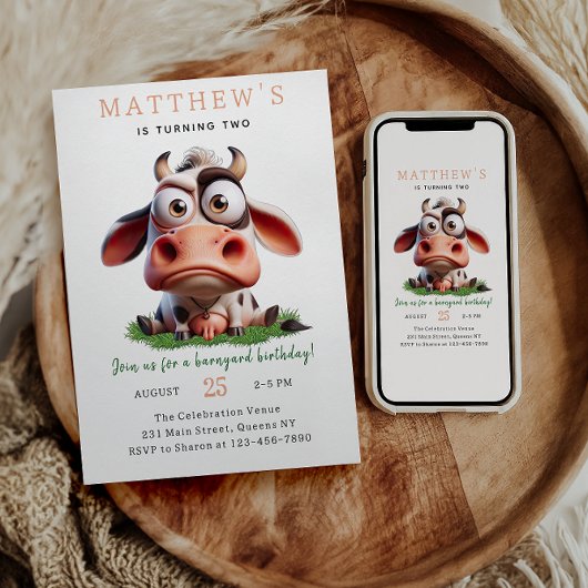 Niedliche Kühe Landtiere 2. Geburtstag Party Einladung