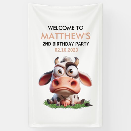 Niedliche Kühe Landtiere 2. Geburtstag Party Willk Banner (Vertikal)