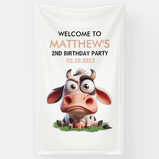 Niedliche Kühe Landtiere 2. Geburtstag Party Willk Banner