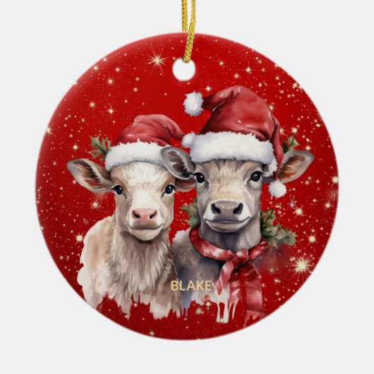 Niedliche Kühe - Neugeborene & Kinder Personalisie Keramik Ornament (Vorne)